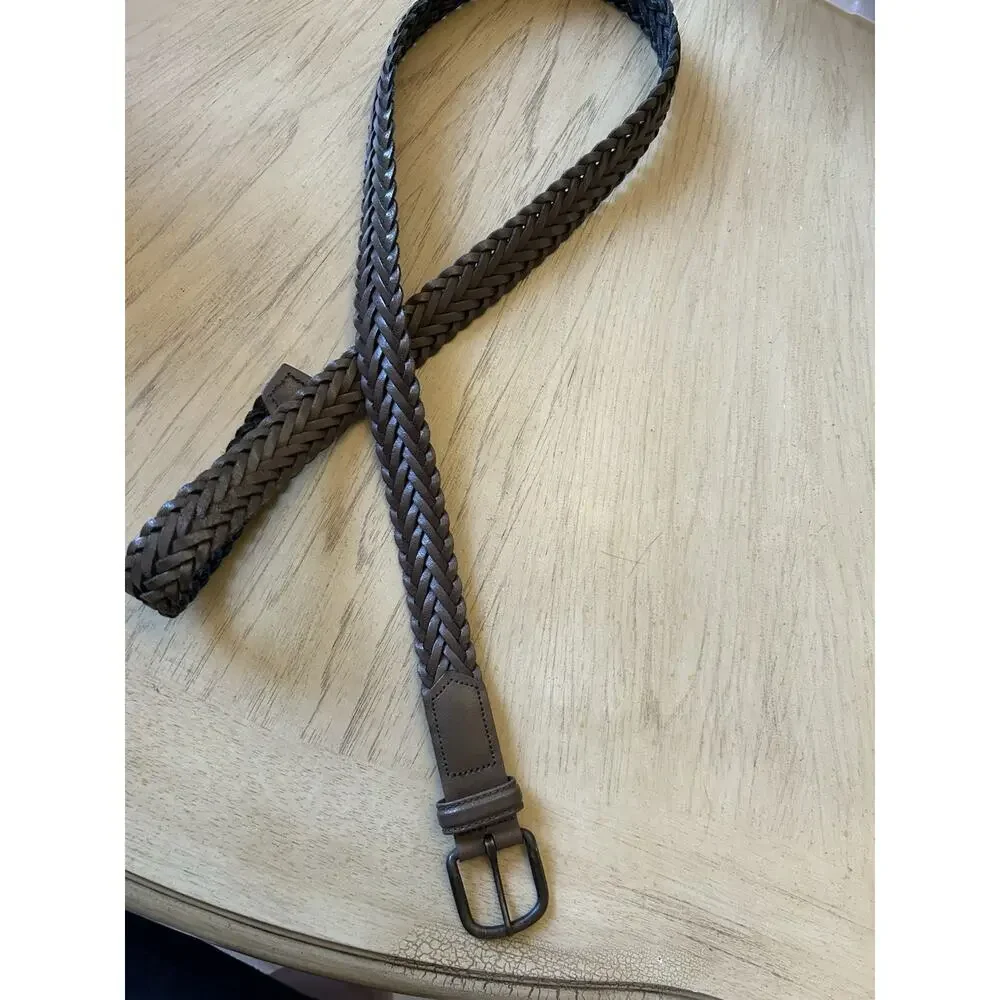 Men’s Leather Braided Belt Brown 38/95 Made In Guatemala Preppy casual nautical